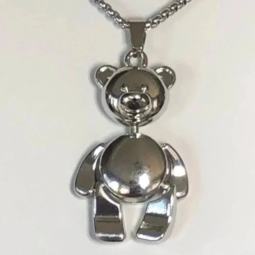 Teddy Bear Trendy Cute Stainless Steel Silver Necklace Stuffed Animal New NWT